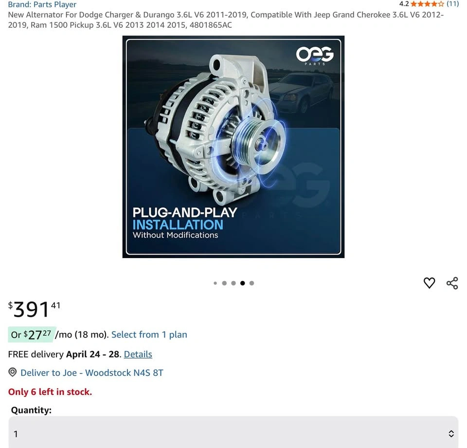 Dodge / Jeep Alternator - New 220A - photo 5