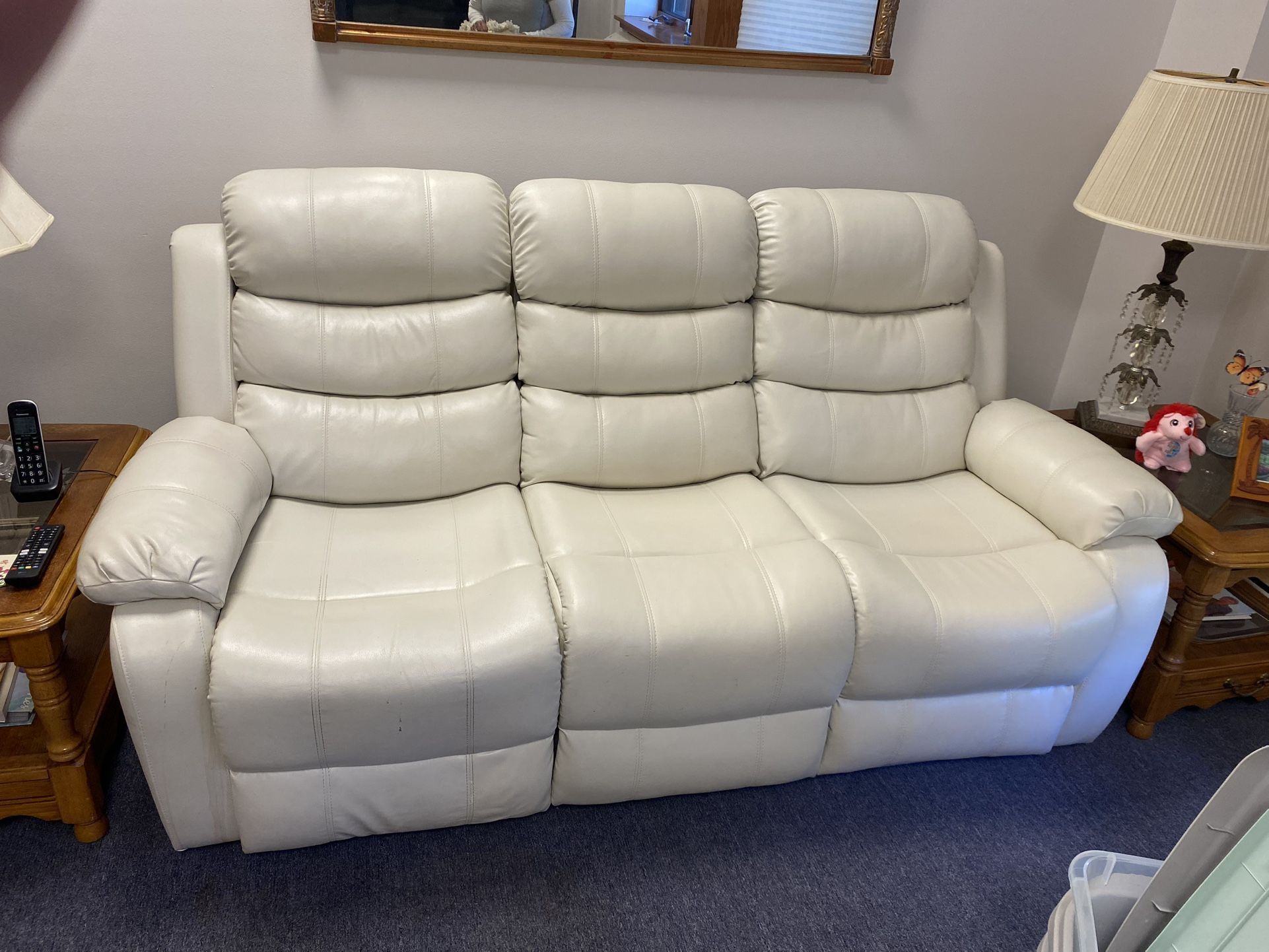 White Leather Sofa With Dual Recliners - photo 2