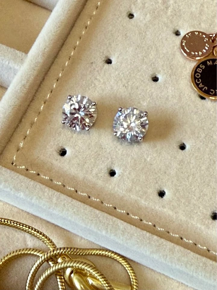 Classic Round Cut Solitaire Stud Earrings - CZ / High-Quality Si - photo 2