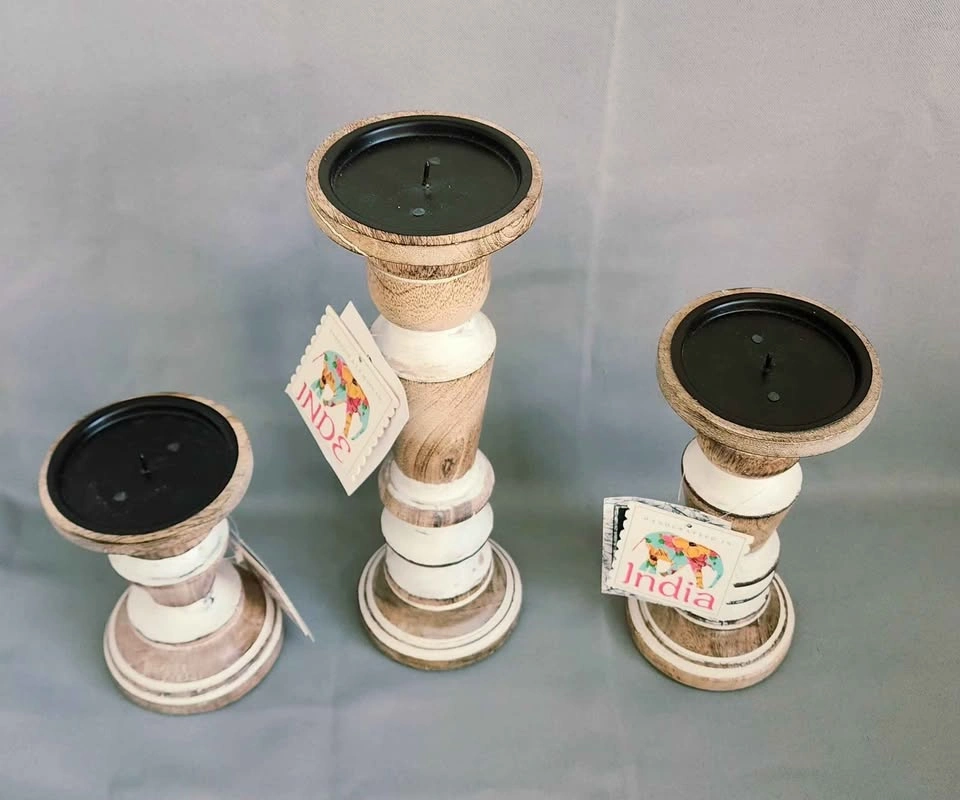 Wooden Pillar Candle Holders, set of 3. - photo 2