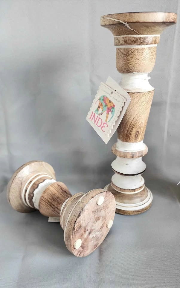 Wooden Pillar Candle Holders, set of 3. - photo 3