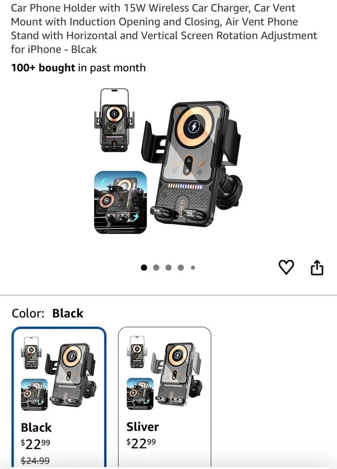 (New) Car Phone Holder with 15W Wireless Car Charger
