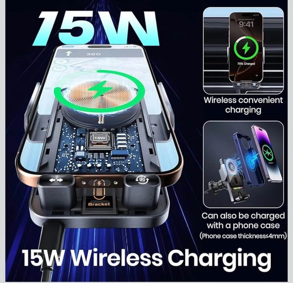 (New) Car Phone Holder with 15W Wireless Car Charger - photo 4