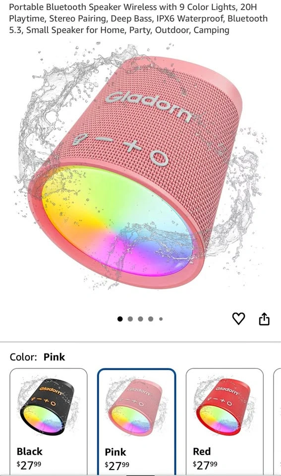 (New) Portable Bluetooth Speaker Wireless with 9 Color Lights (P