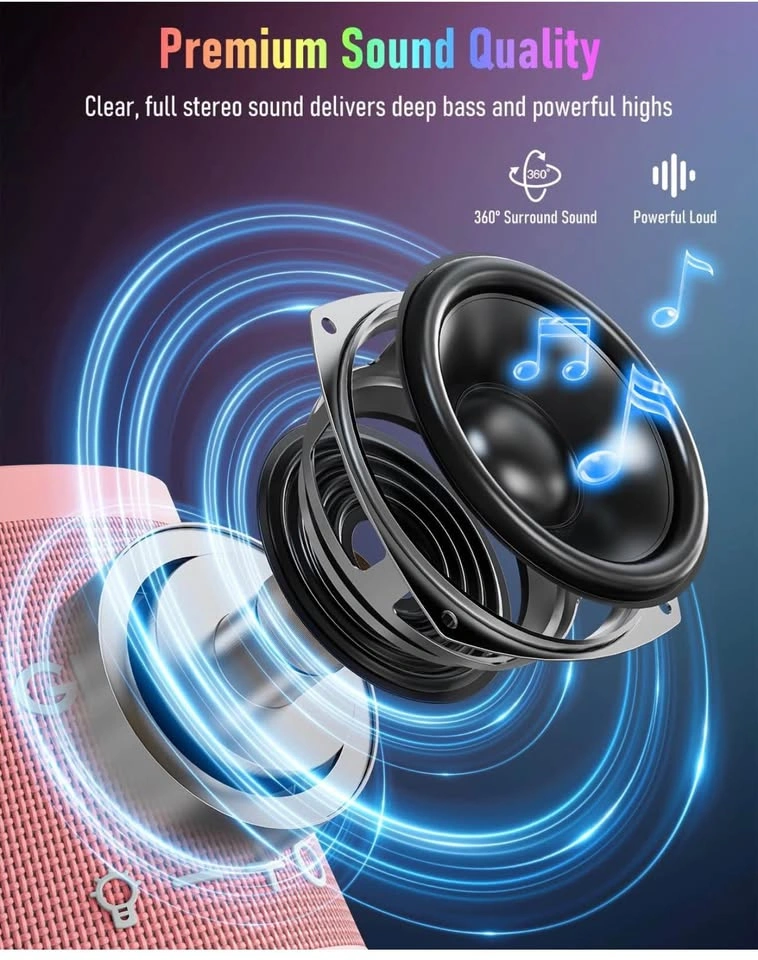 (New) Portable Bluetooth Speaker Wireless with 9 Color Lights (P - photo 3