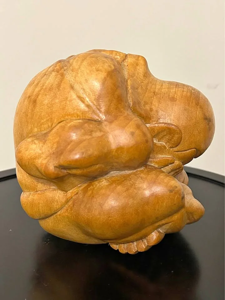 Vintage Hand Carved Wood Weeping Buddha 6” thumbnail