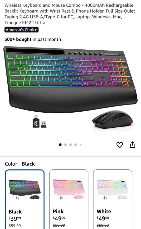 (New)4000mAh Rechargeable Wireless Keyboard and Mouse Combo