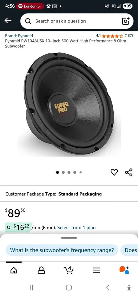 Pyramid 10" 500W Subwoofer (PW1048USX)