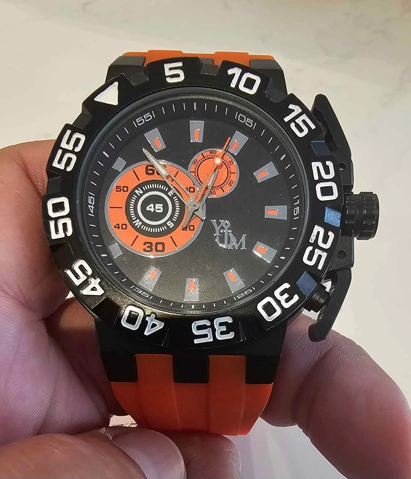 Black Fashion Watch with Orange Silicone Strap