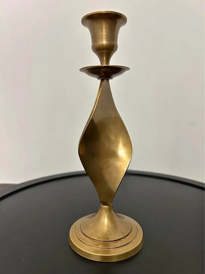 Vintage Mid-Century Modern Brass Candle Holder 8” thumbnail