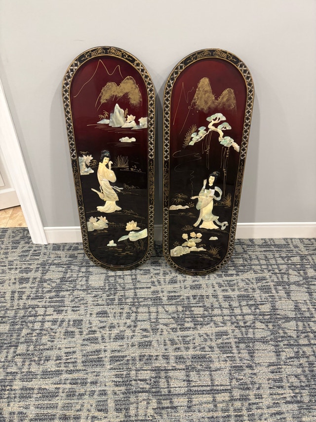 Elegant Vintage Asian-Style Wall Panels - Set of 2
