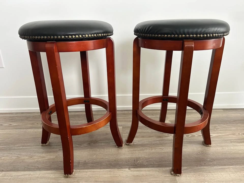 Antique Swivel Upholstered Turning Bar Stools (Set of 2)