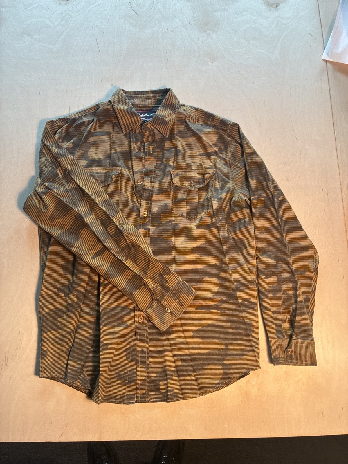 Black Smith Men's Large Camo Striped Button Up Shirt