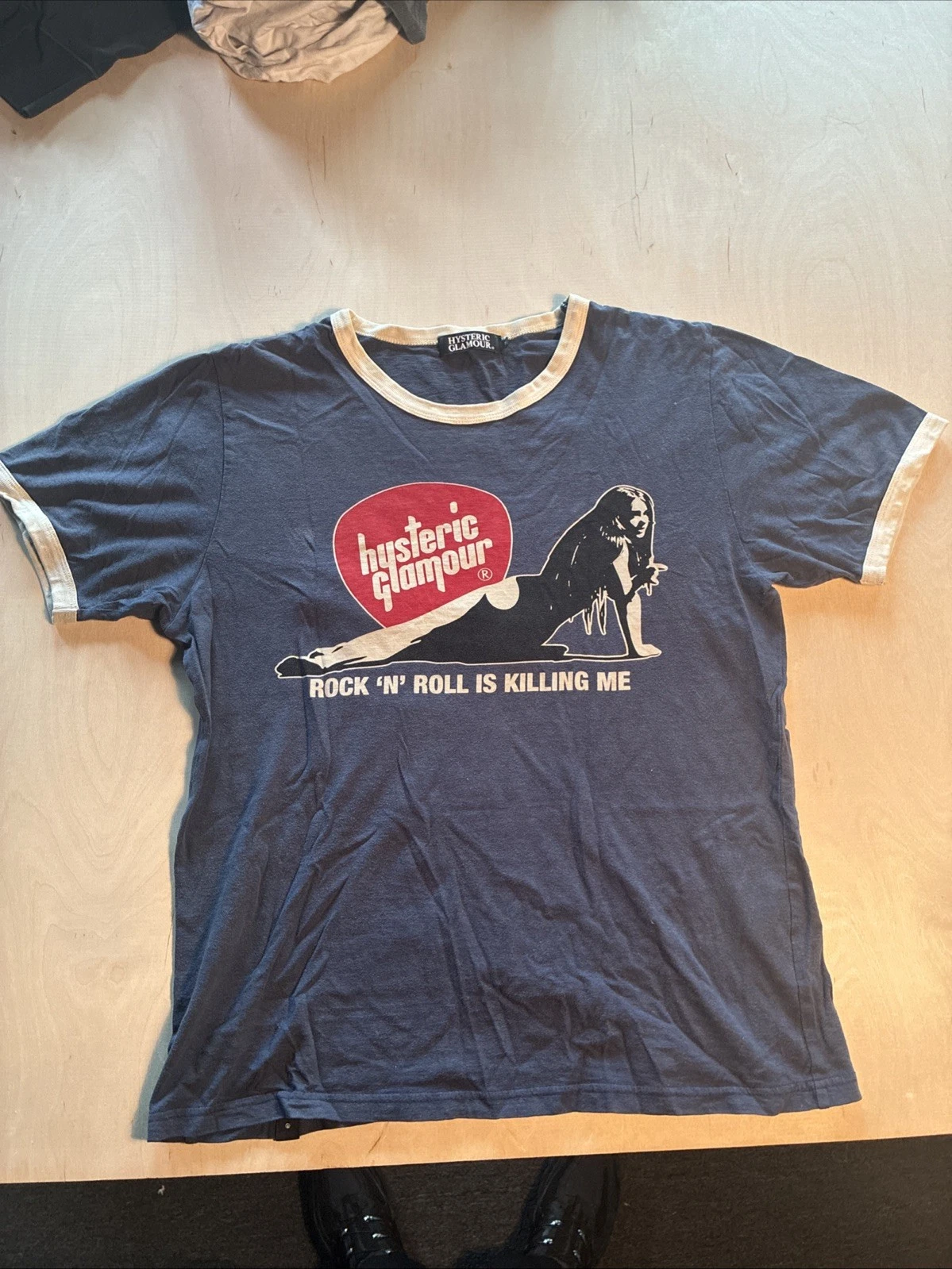 Hysteric Glamour Rock’n’Roll Graphic Ringer T-shirt navy