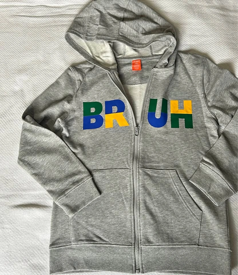 Joe Fresh Gray BRUH Zip Up Hoodie Kids XL (14)