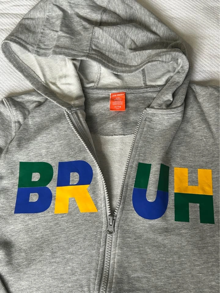 Joe Fresh Gray BRUH Zip Up Hoodie Kids XL (14) - photo 2