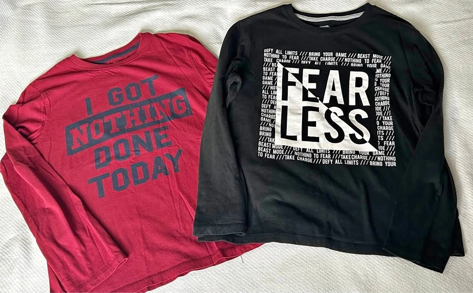 2 Boys Long Sleeve Shirts - Red 'Nothing Done' & Black 'Fear Les
