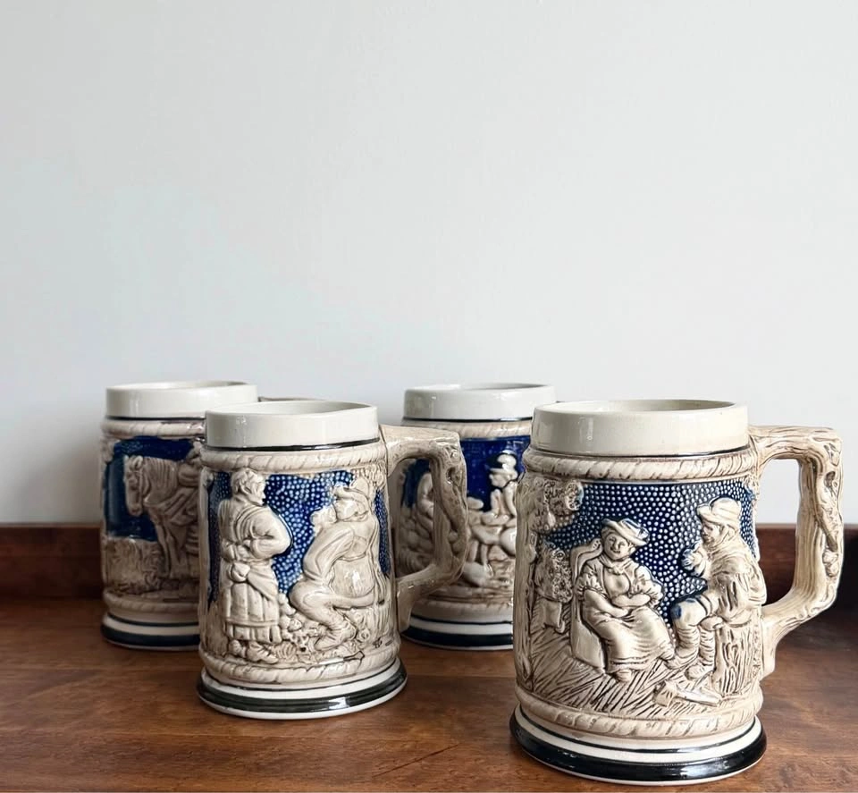 Set of 4 Vintage German-Style Beer Steins