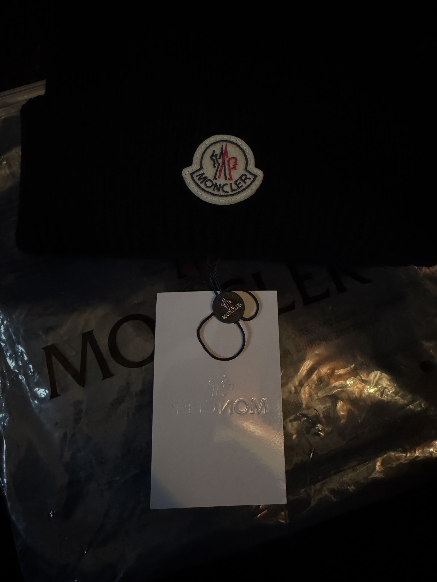 Black Moncler Beanie White Logo - photo 2