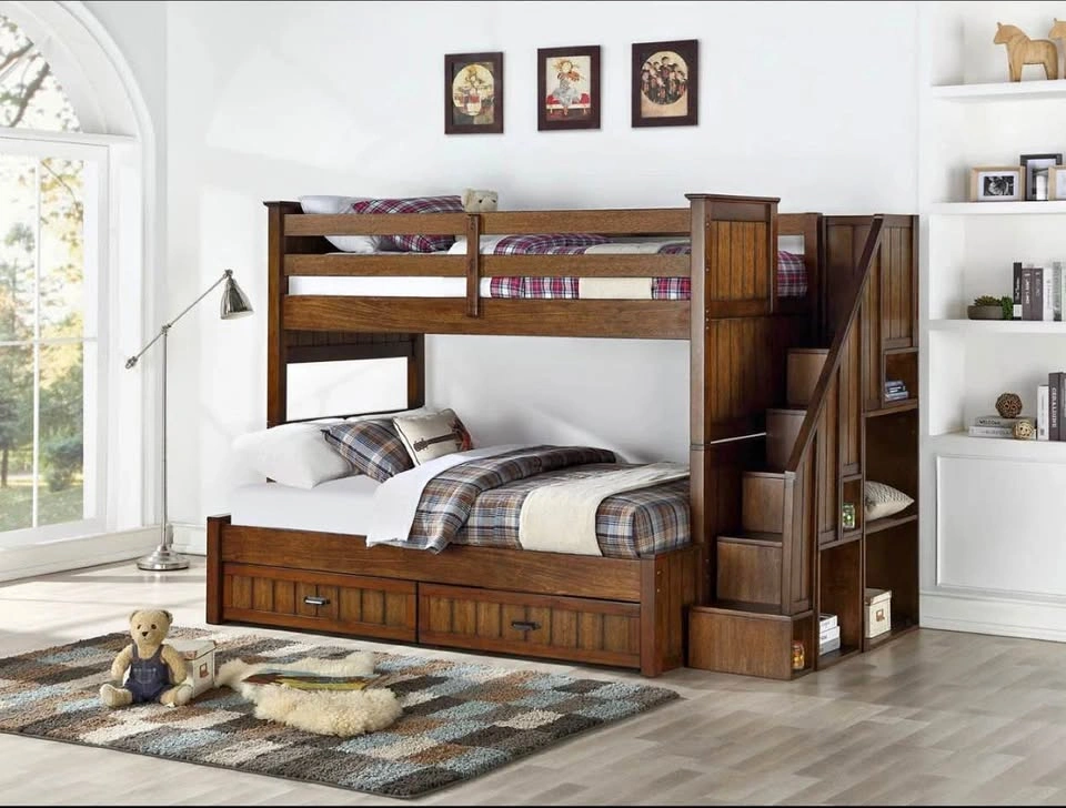 Twin/Full Bunk Bed w/ Stairs & Drawers - Mahogany
