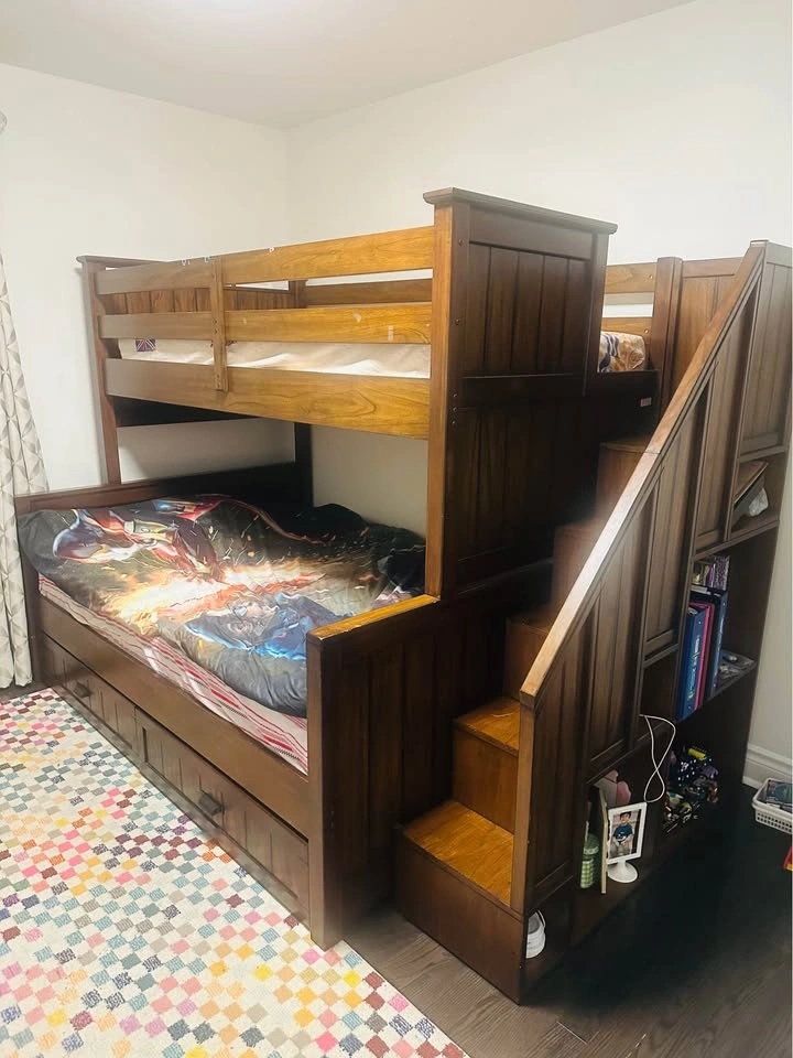 Twin/Full Bunk Bed w/ Stairs & Drawers - Mahogany - photo 2