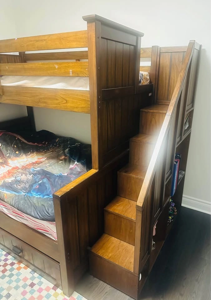 Twin/Full Bunk Bed w/ Stairs & Drawers - Mahogany - photo 4