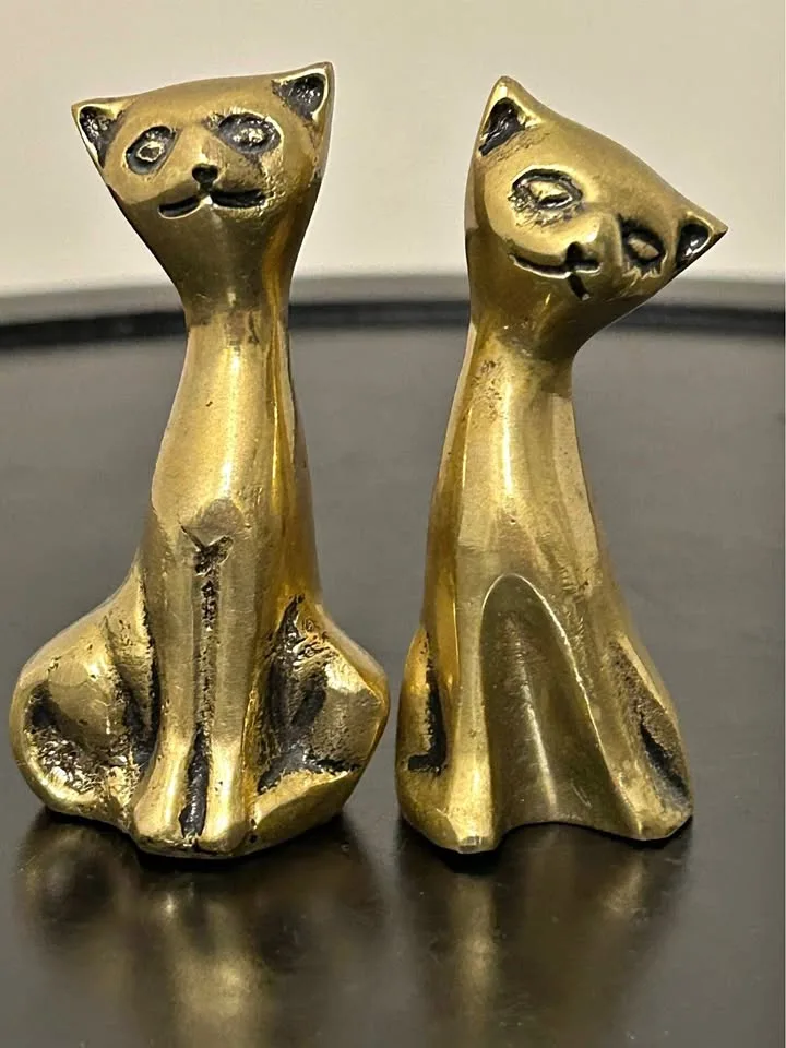 Set of 2 Vintage Small Brass Cats Figurines – Mid Century thumbnail