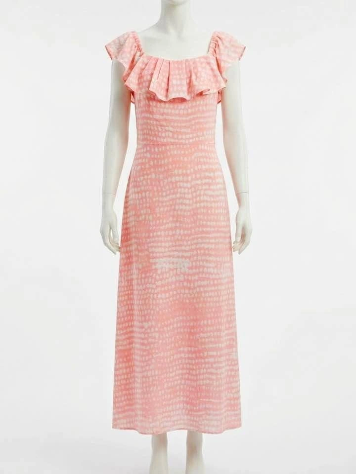 BCBG Paris Peach & White Spotted Ruffle Dress - Size Large