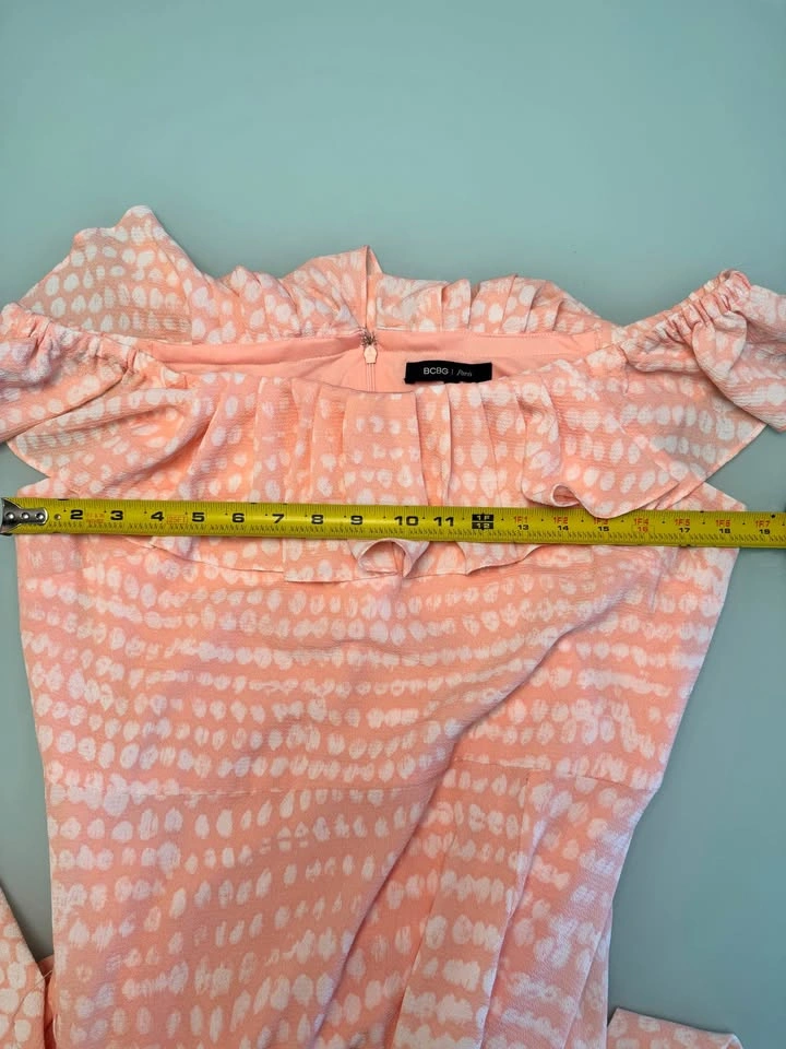BCBG Paris Peach & White Spotted Ruffle Dress - Size Large - photo 5
