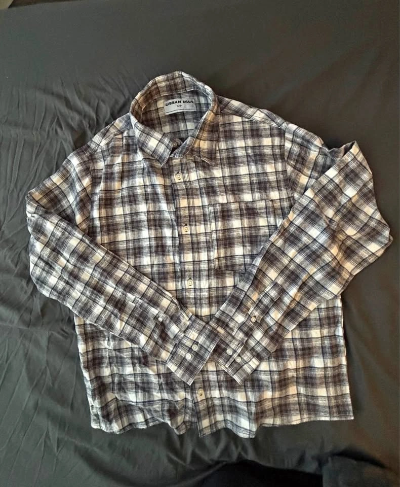 Urban Man Blue Checkered Long-sleeve Polo (S)