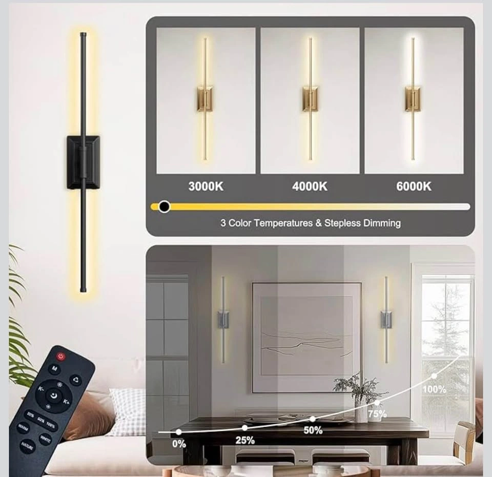 24" Battery Operated Wireless Wall Sconce (Gold) - Set of 1 - photo 5