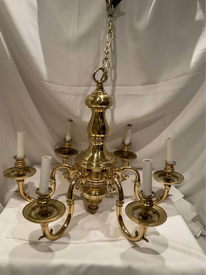 Brass Chandelier Vintage 6 Arm - photo 3