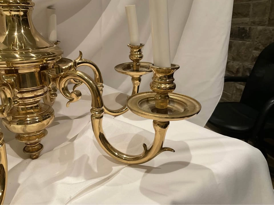 Brass Chandelier Vintage 6 Arm - photo 4