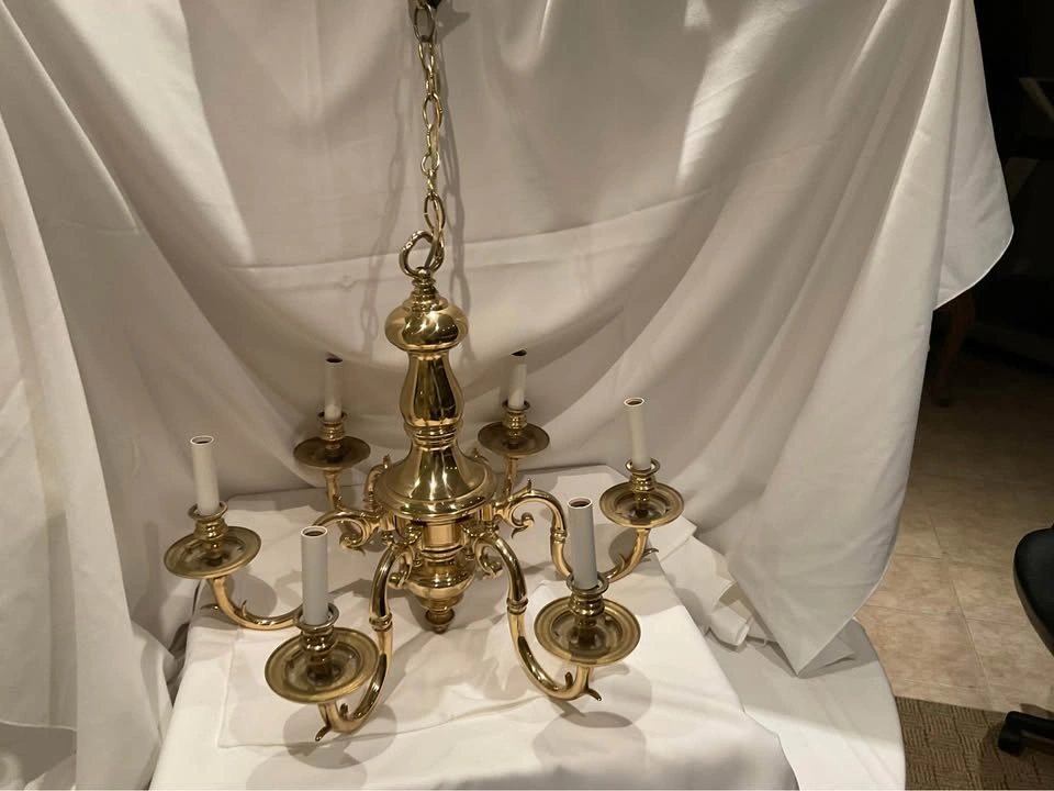Brass Chandelier Vintage 6 Arm - photo 5