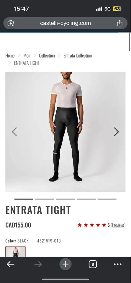 Castelli Entrata Bike Tight: Men’s Medium