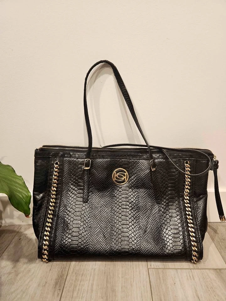 Large BEBE Handbag - Black Faux Leather Tote