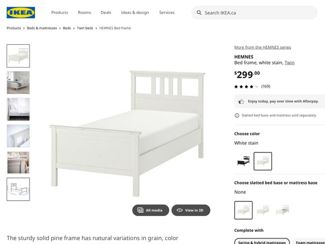 Twin Size IKEA Hemnes Bed Frame - White