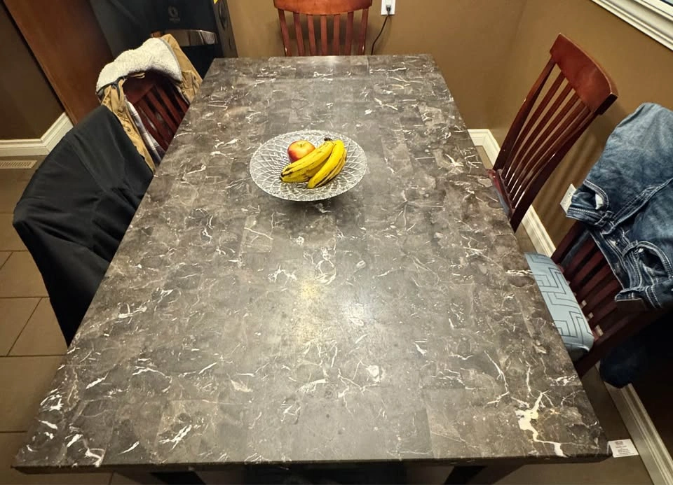 Dark Wood Dining Table with Marble Top - Corner Chip - photo 3