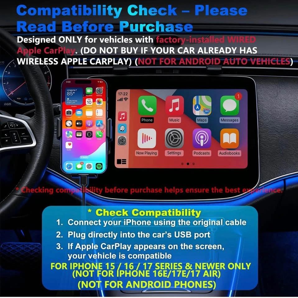 (New) Wireless CarPlay Adapter with Wired Screen Mirroring - photo 2