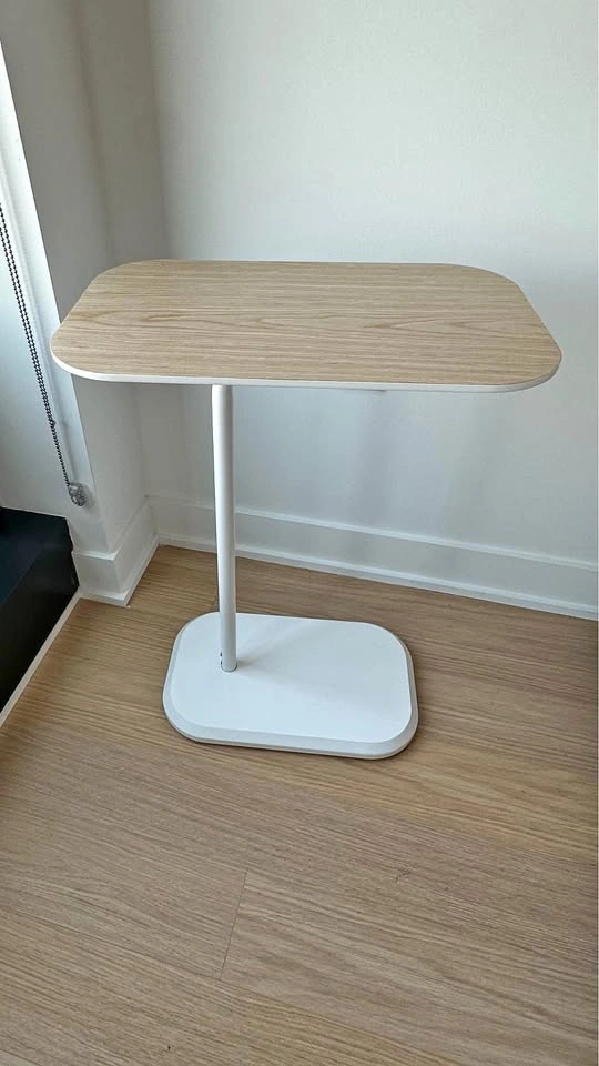 Side Table Wood Top White Base