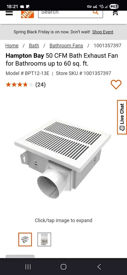 Hampton Bay 50 CFM Bath Exhaust Fan