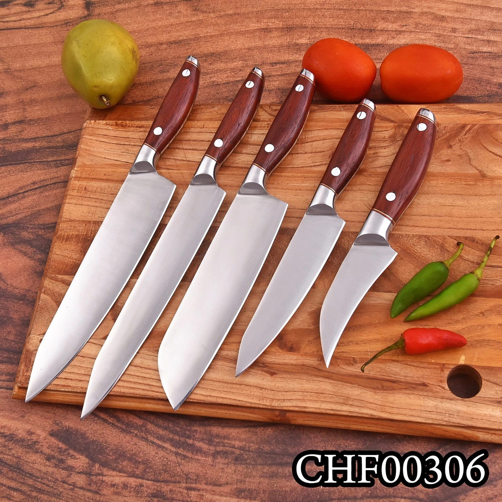 SHARD Handmade J2 Steel Chef Knife Set - 5 Pc Rosewood Handle