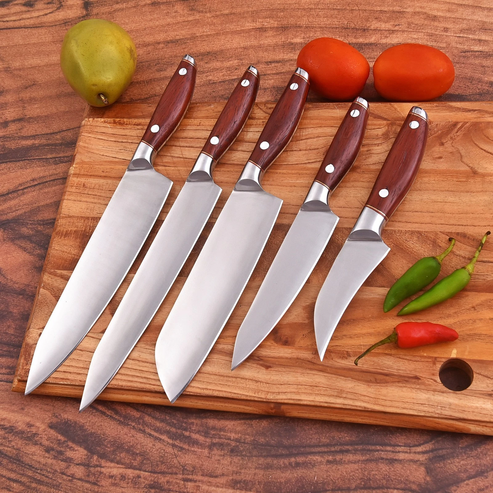 SHARD Handmade J2 Steel Chef Knife Set - 5 Pc Rosewood Handle - photo 2