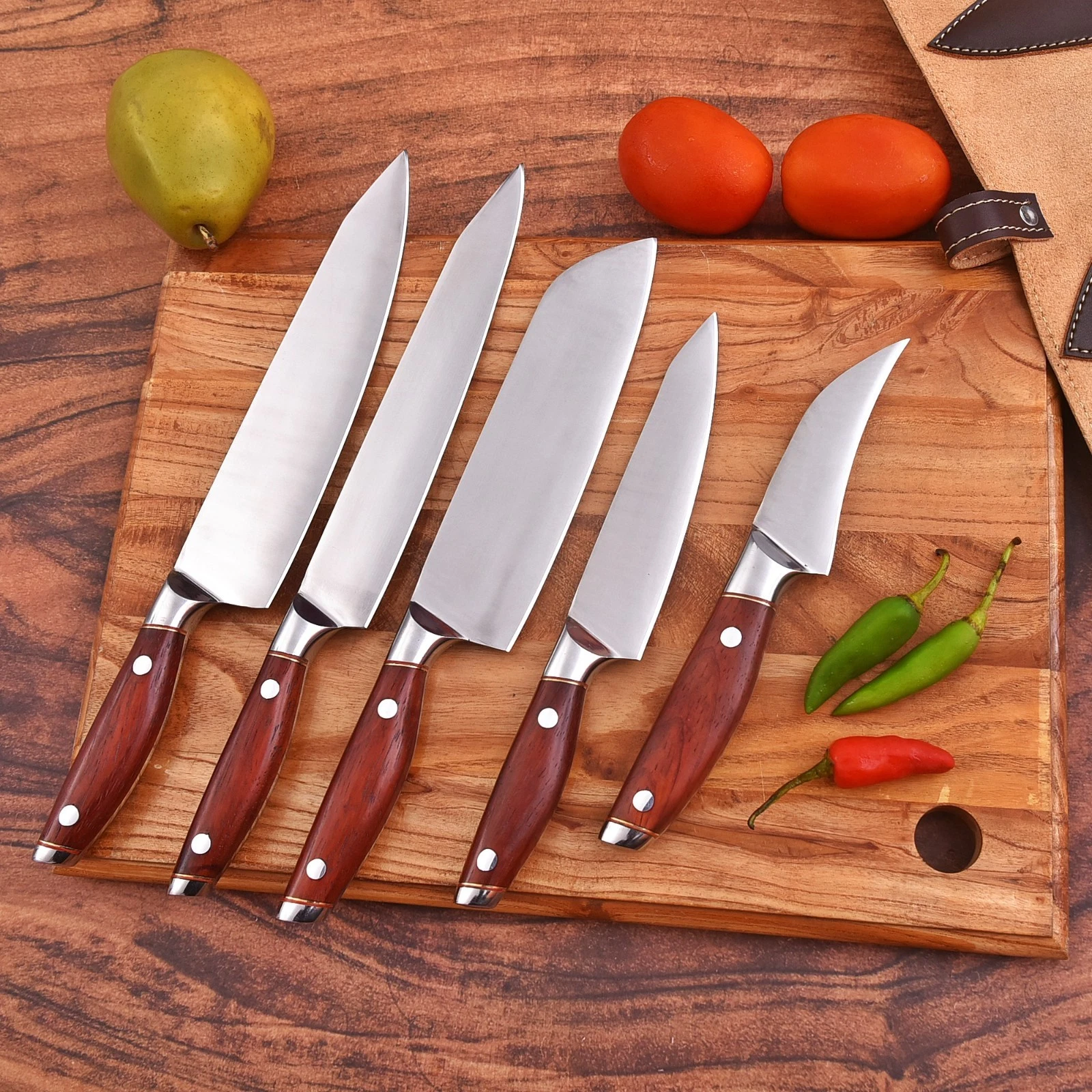SHARD Handmade J2 Steel Chef Knife Set - 5 Pc Rosewood Handle - photo 4
