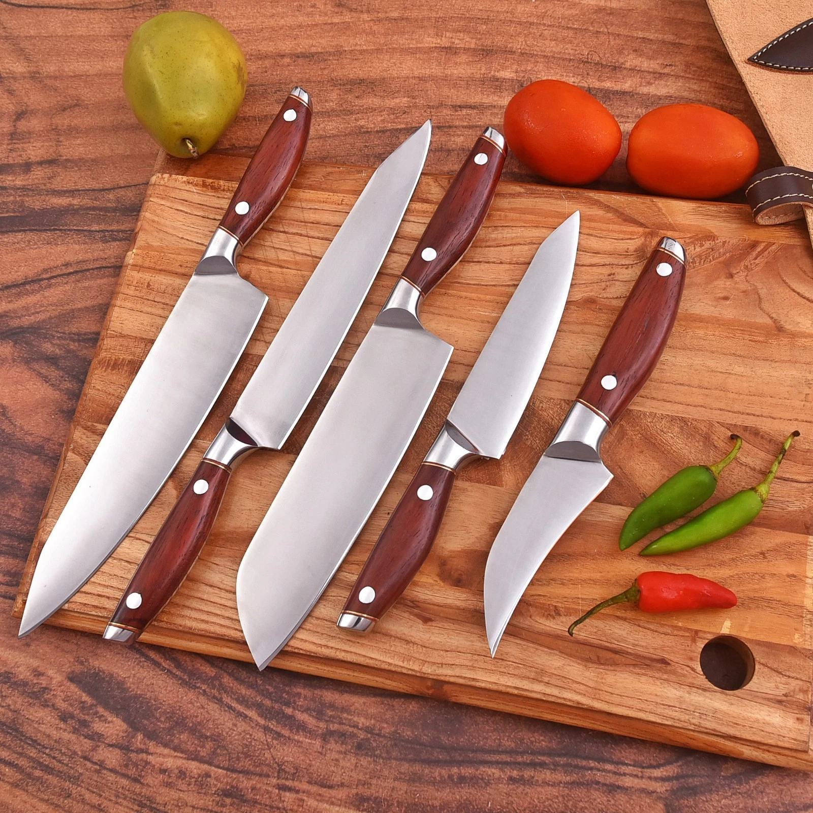 SHARD Handmade J2 Steel Chef Knife Set - 5 Pc Rosewood Handle - photo 5