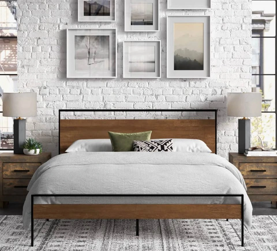 Wood Black Metal King Bed Frame