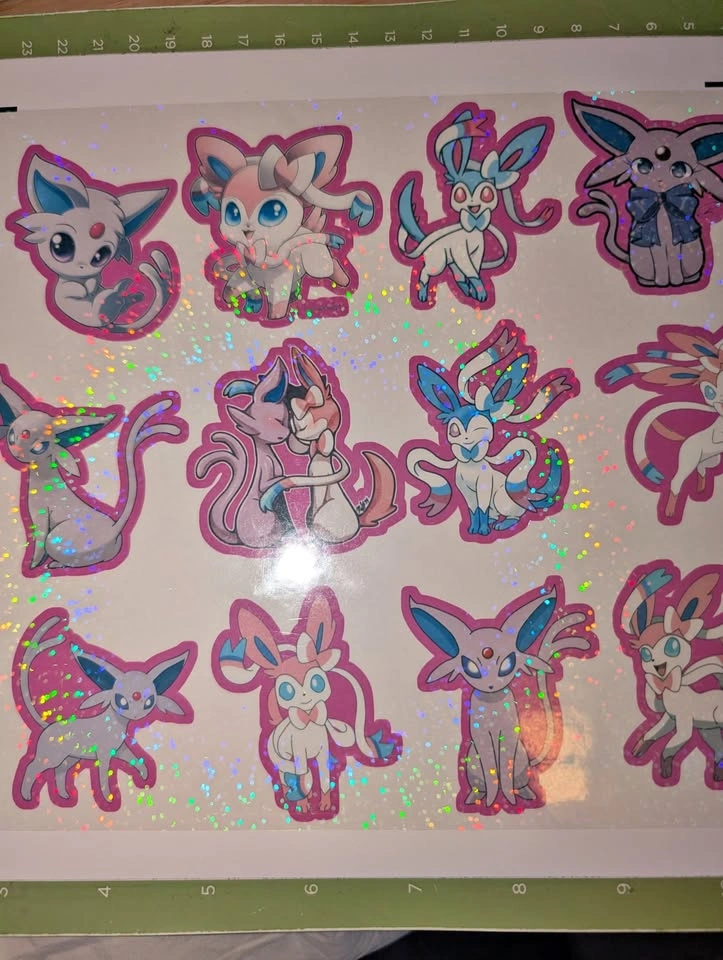 Espeon & Sylveon Decal Sheet - 12 waterproof Vinyl Stickers