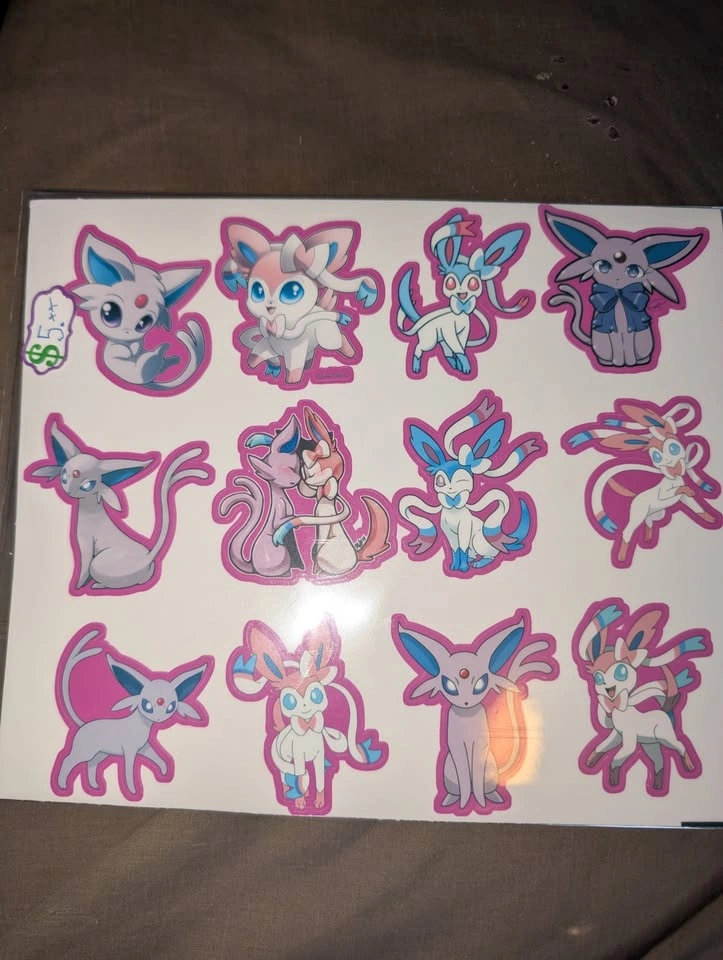 Espeon & Sylveon Decal Sheet - 12 waterproof Vinyl Stickers - photo 4