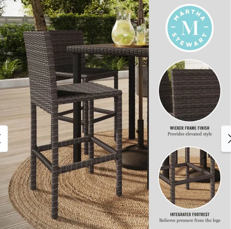 Martha Stewart Outdoor Wicker Bar Stools Brown Set of 2 NO TABLE - photo 2