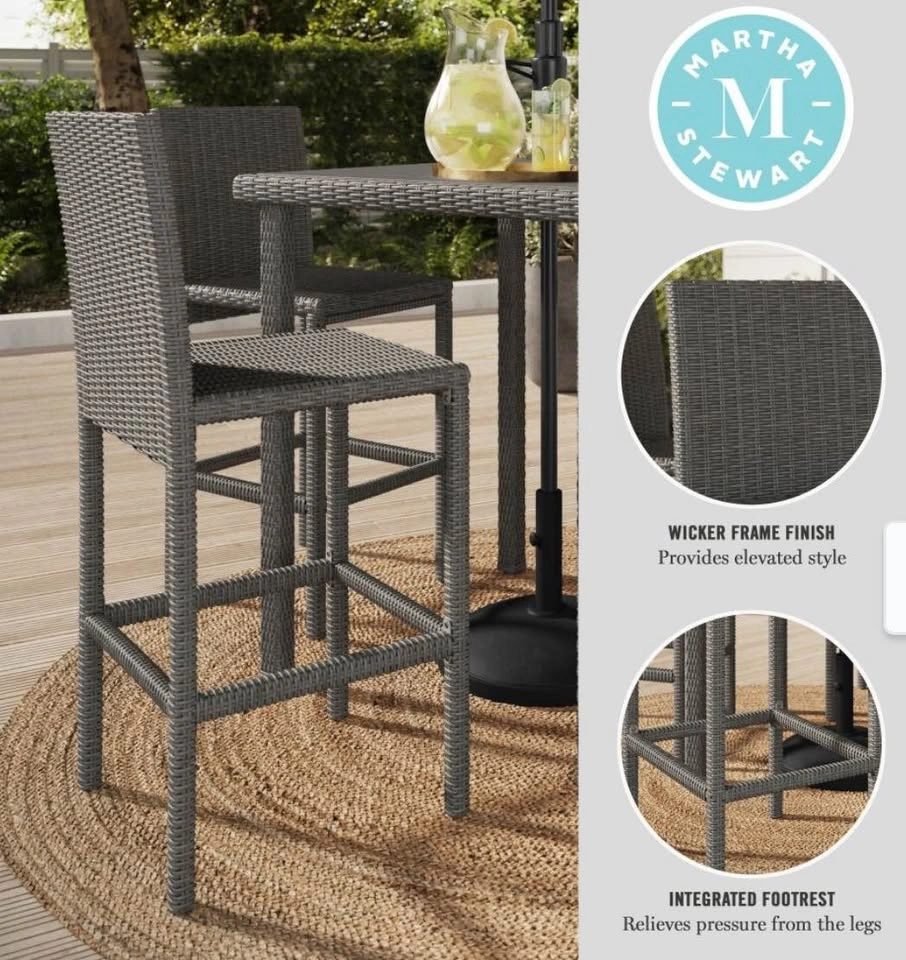 Martha Stewart Outdoor Wicker Bar Stools Gray Set of 2 NO TABLE - photo 2